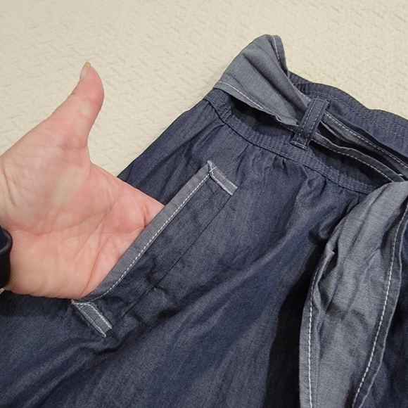 Ann Taylor Loft Blue & Gray Chambray Color block skirt with Pockets Size 8P - Picture 4 of 16